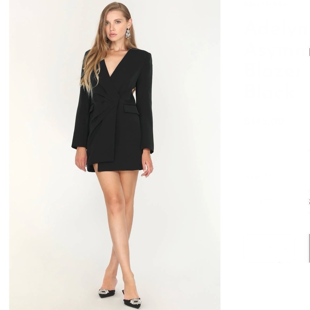 NEW Adelyn Rae Stefani Asymmetrical Blazer Dress‎ in Black Size M